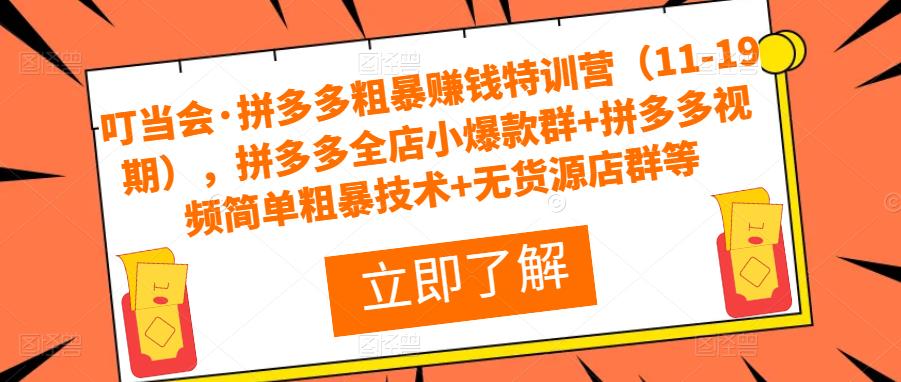 叮当会·拼多多粗暴赚钱特训营（11-19期），拼多多全店小爆款群+拼多多视频简单粗暴技术+无货源店群等-青风社项目库