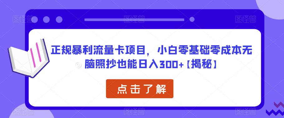 正规暴利流量卡项目，小白零基础零成本无脑照抄也能日入300+【揭秘】-青风社项目库