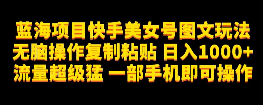 蓝海项目快手美女号图文玩法，无脑操作复制粘贴，日入1000+流量超级猛一部手机即可操作【揭秘】-青风社项目库