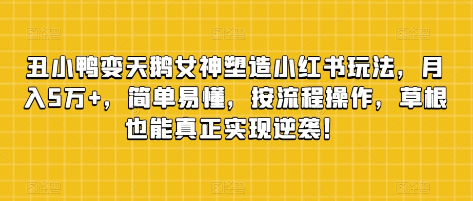 丑小鸭变天鹅女神塑造小红书玩法，月入5万+，简单易懂，按流程操作，草根也能真正实现逆袭！-青风社项目库