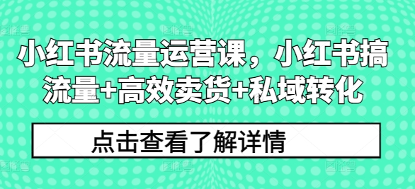 小红书流量运营课，小红书搞流量+高效卖货+私域转化-青风社项目库