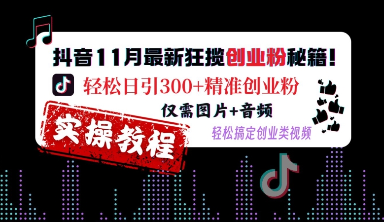 抖音11月最新狂揽创业粉秘籍，轻松日引300+精准创业粉，仅需图片+音频，轻松搞定创业类视频-青风社项目库