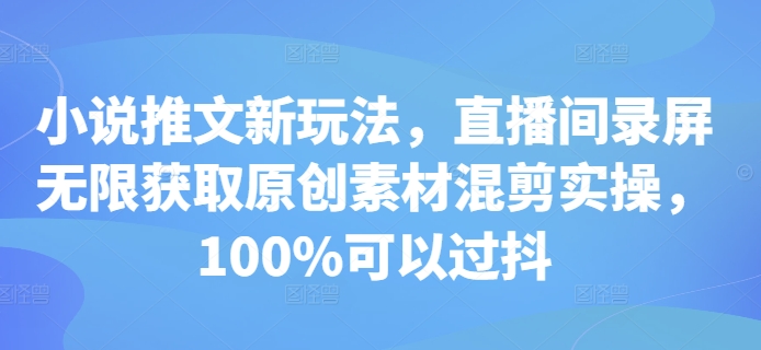 小说推文新玩法，直播间录屏无限获取原创素材混剪实操，100%可以过抖-青风社项目库