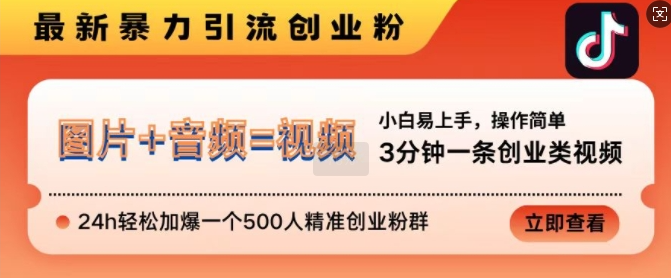 抖音最新暴力引流创业粉，3分钟一条创业类视频，24h轻松加爆一个500人精准创业粉群【揭秘】-青风社项目库